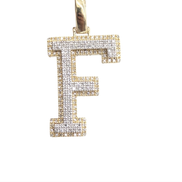 Real Diamond 10kt Two Tone Block Letter F Pendant